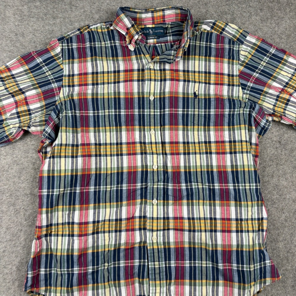 Ralph Lauren Button Down Mens Large Multi-Color Plaid Short Sleeve Classic Fit - Picture 4 of 10